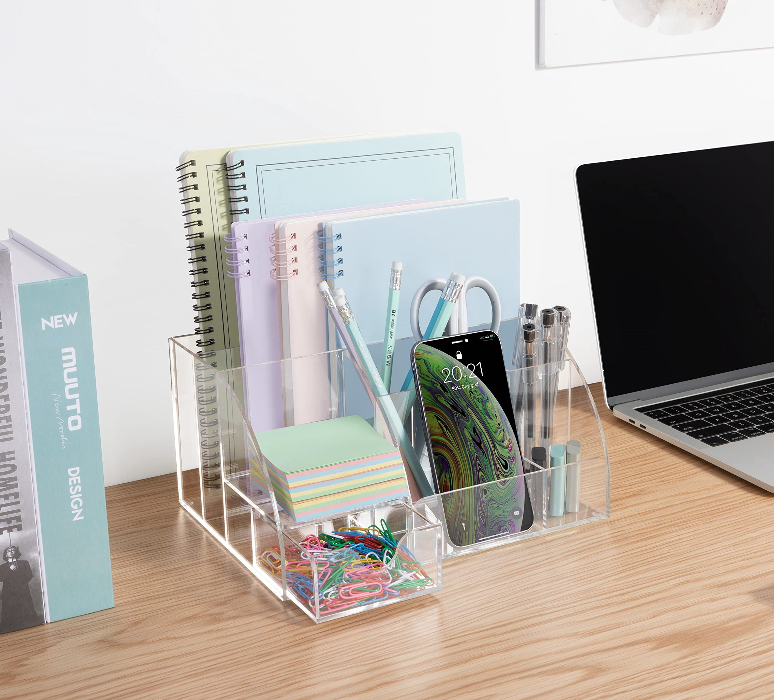 Clear Desk Oganizer  9 Compartments Office Supplies And Accessories Organizer Home Decor Desktop (clear)