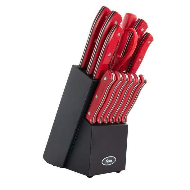 Oster Steffen 14 Piece Stainless Steel Cutlery Set in Red with Hardwood