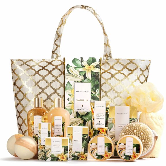 Spa Luxetique Gift Sets for Women - 15 Pcs Vanilla Scent Birthday Gifts Bath Baskets for Her