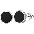 thumbnail image 1 of 925 Sterling Silver Viking Rune Natural Black Onyx Stud Earrings compatible Women Men, 1 of 4