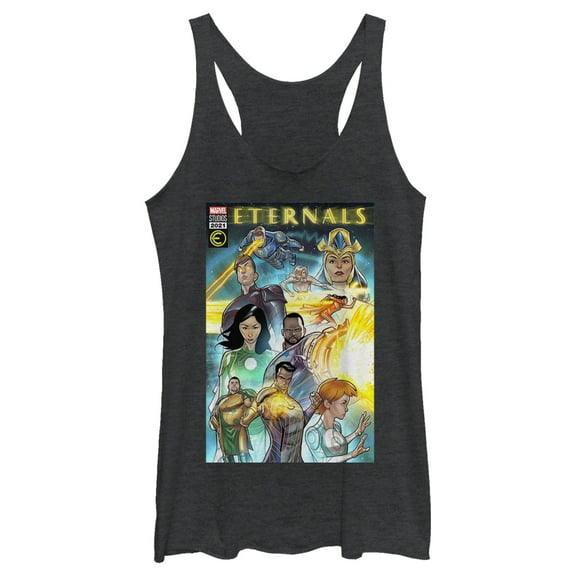 Women's Marvel Eternals Comic Book Cover Racerback Tank Top Black Heather Small