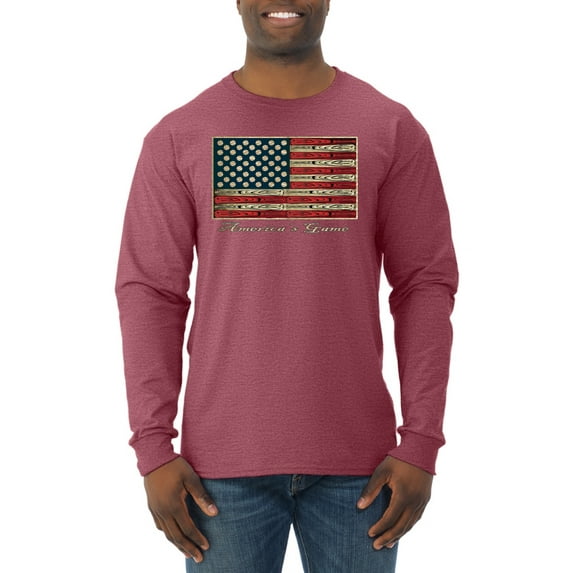 Wild Bobby, American Game Flag Baseball Bat Ball, Sports, Men Long Sleeve Shirt, Vintage Heather Red, X-Large