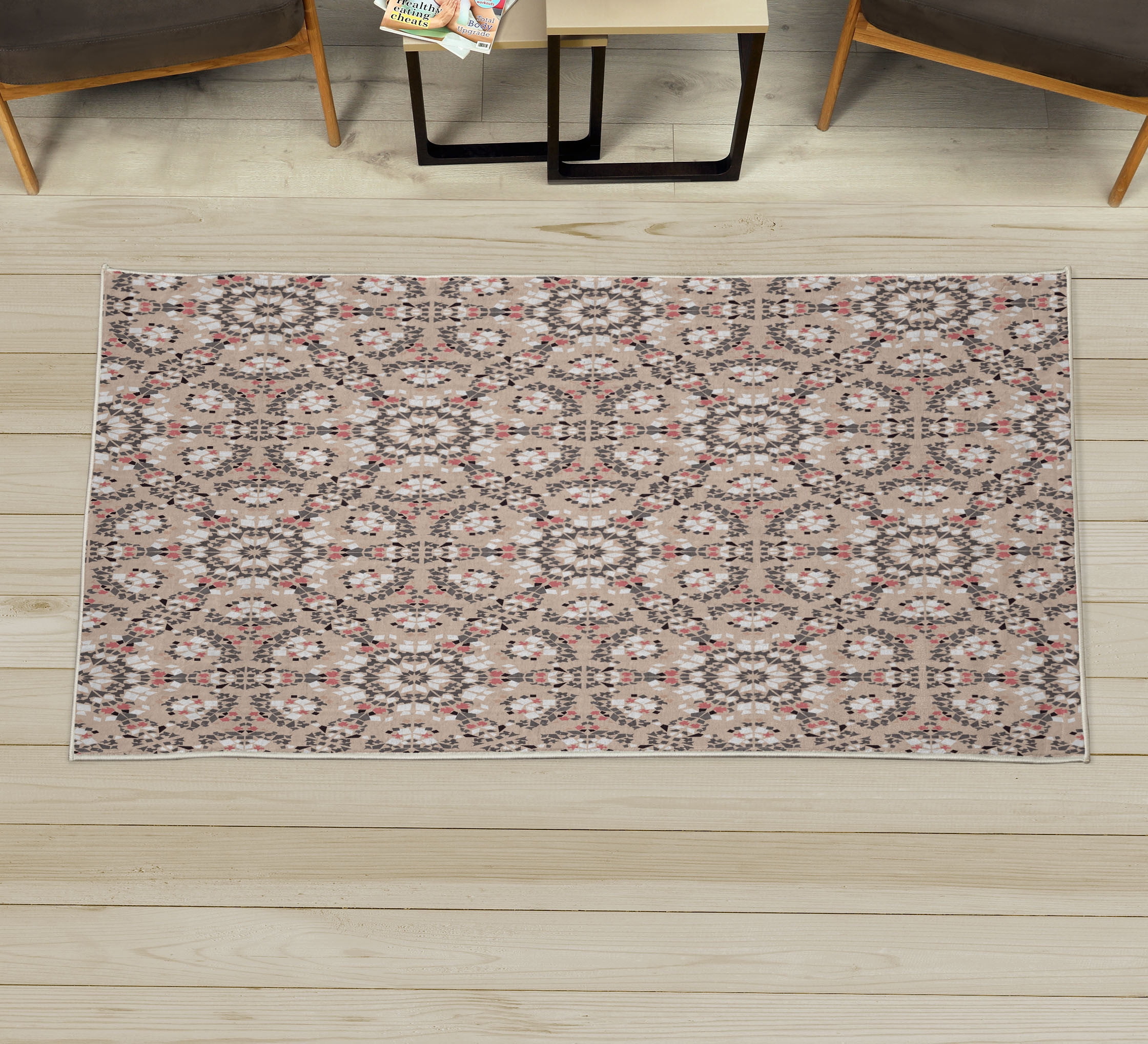 Roman Rug Round Mosaic Decorative Rug, Antique Roman Time Inspired Rock Design with ...