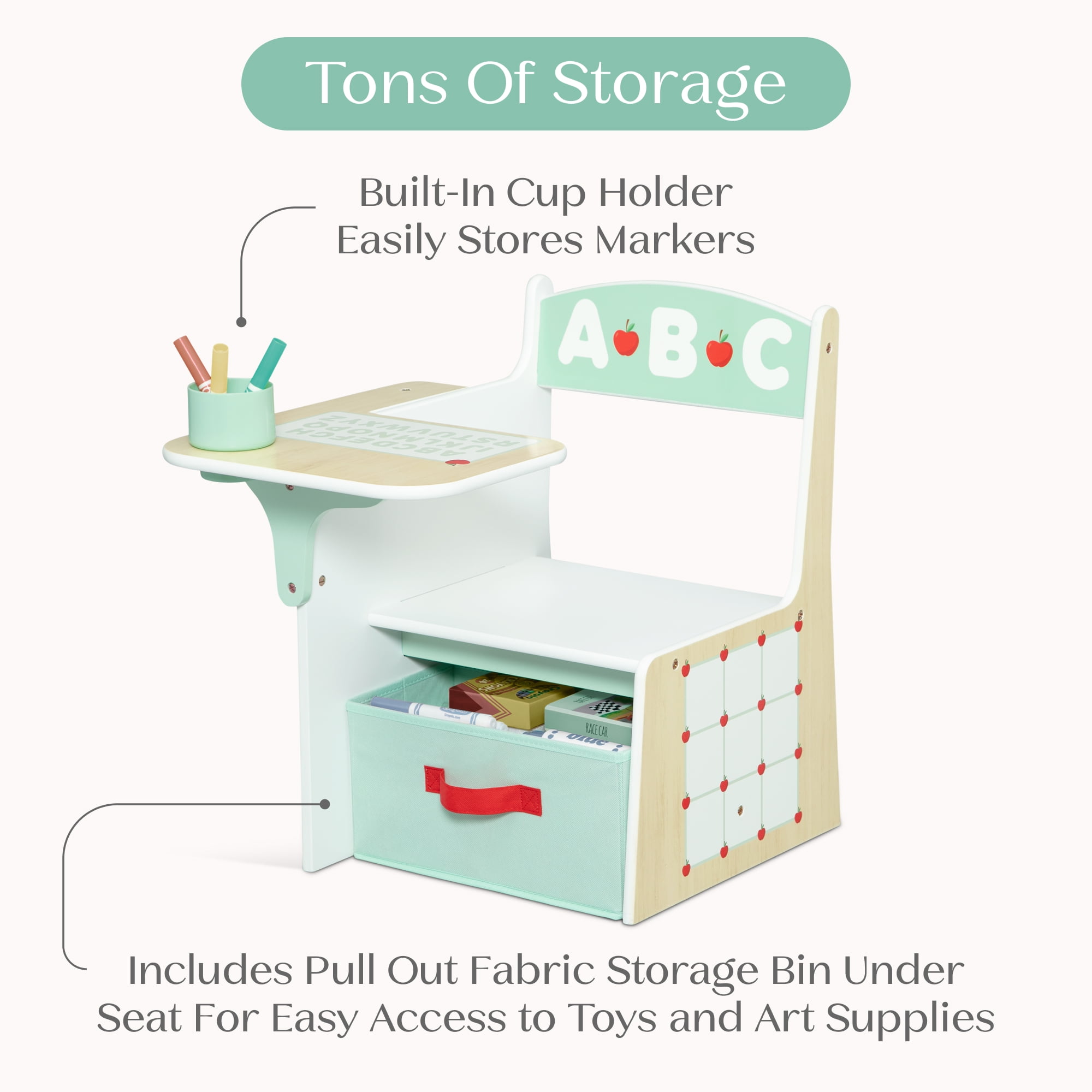 Delta Children ABC Alphabet Chair Desk with Storage Bin, Natural & Sage Green