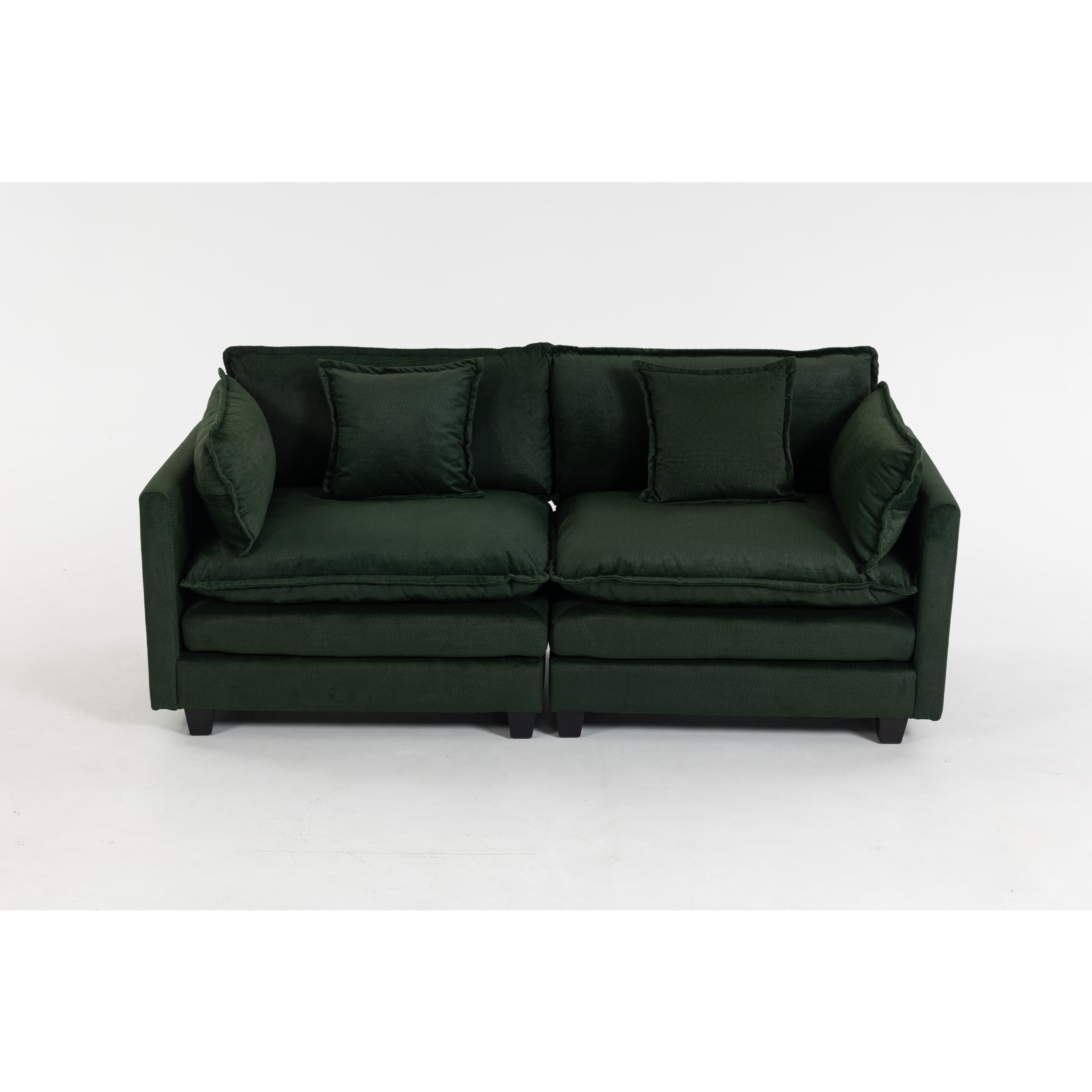 GDF Studio Udolf 77.95" Modern 2-Seat Modular Sectional Sofa with Waist Pillows, Chaise Lounge for Living Room, Green