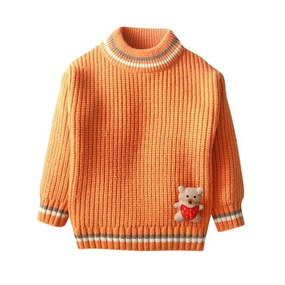Chandails Tricotés à Manches Longues pour Filles et Garçons Chandail Décontracté à Manches Longues Col Rond Chaud Nouveau Chandail en Molleton Tricoté Orange 8T