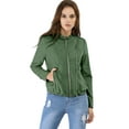 thumbnail image 2 of Chaqueta corta de motociclista Allegra K Piel sintética asimétrica con cremallera frontal mujer ejercito verde S, 2 of 6