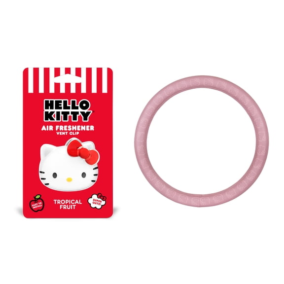 Official Sanrio Hello Kitty Steering Wheel Cover with Easy Clip-on Car Air Freshener, Odor Eliminator, Fun Scents