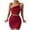Red, variant on Fesfesfes Women Dress Solid Color Design Hip Drawstring One-shoulder Short Dress