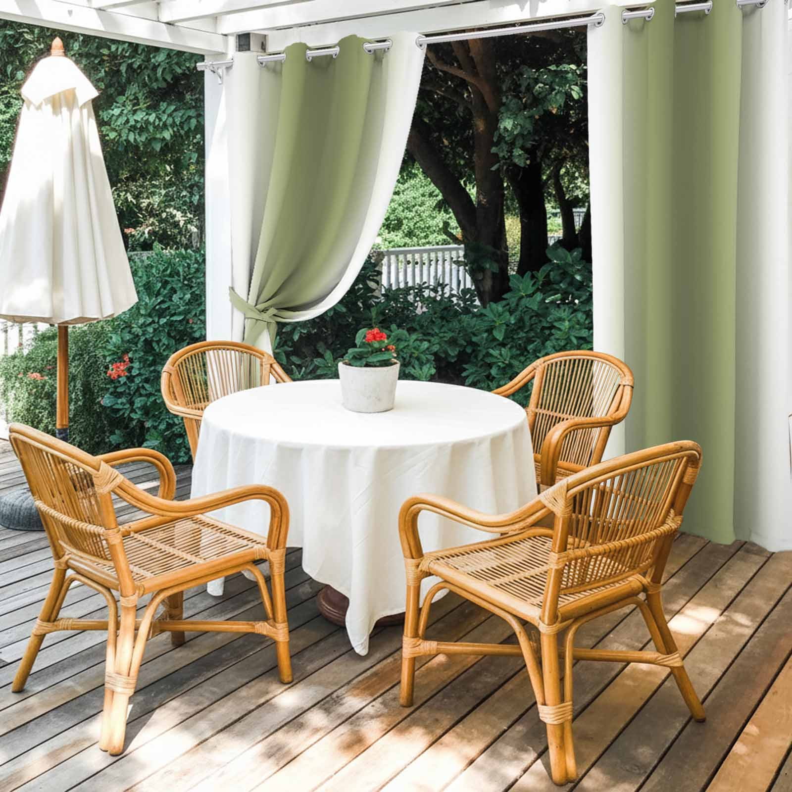 Abstract Green Gradient Outdoor Curtains for Patio, White and Sage Green Highlight Ombre Sunshade Privacy Drapes Grommet Waterproof Outside Curtains for Porch/Cabana/Balcony 54"x 108", 1 Panel