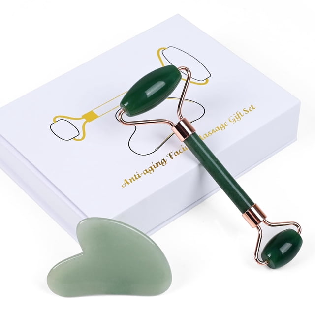 Set facial Quartz Rose Jade Roller y Gua Sha Green