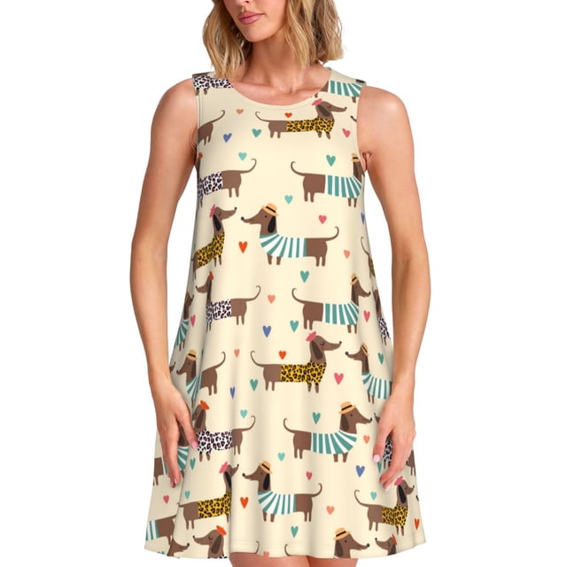 Lukts Teckel Sans Manches pour Femmes, Robe d'Été à Col Rond avec Poches, Adaptée à la Vie Quotidienne, Plage, Fête