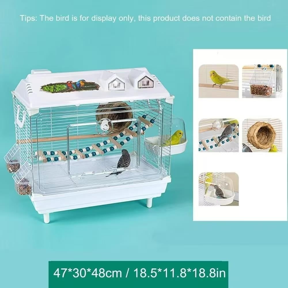 Transparent Portable Cockatiel Cage with Wooden Perch for Small Birds