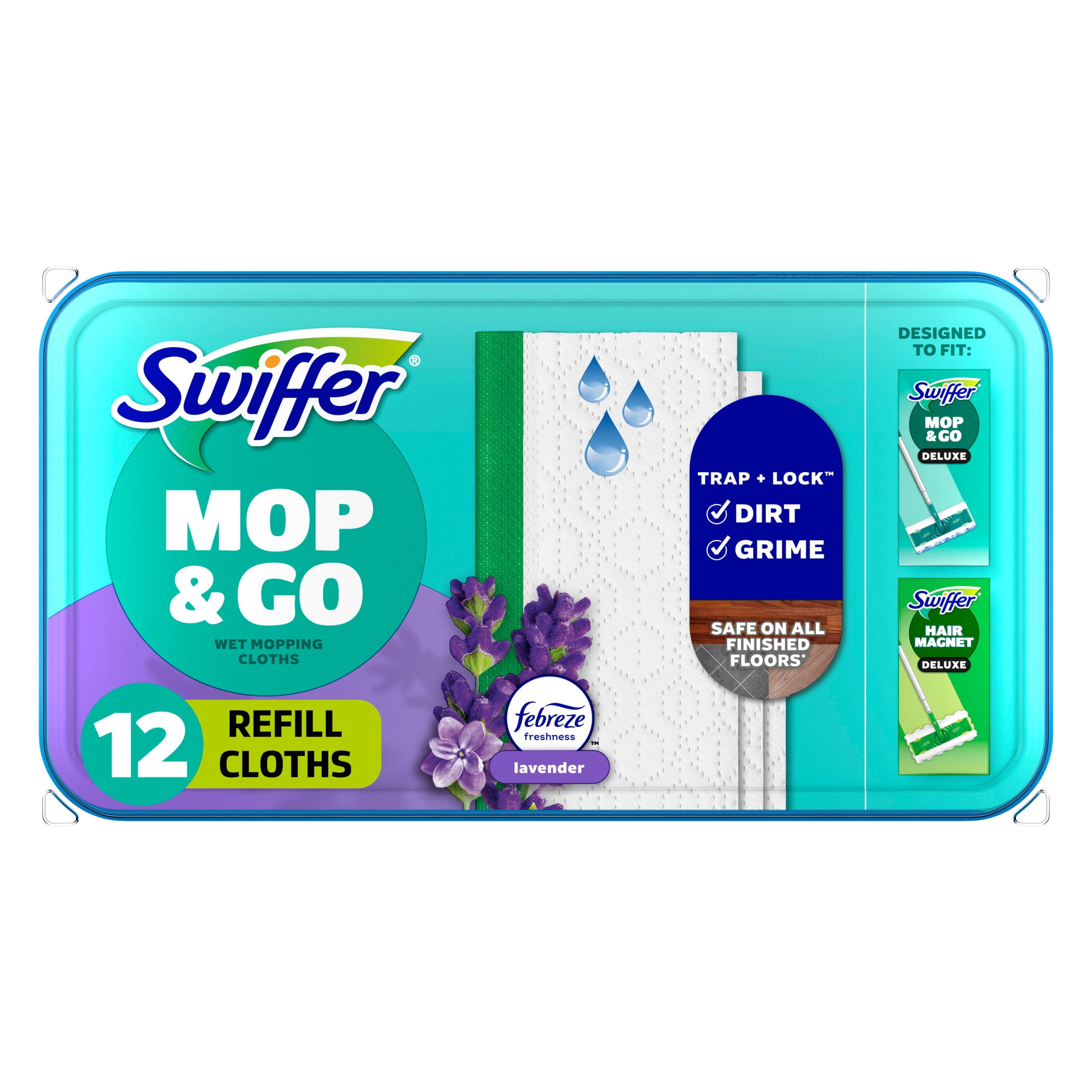(6 pack) Swiffer Mop & Go, Wet Pads Refill, Floor Cleaner, Lavender, 12ct