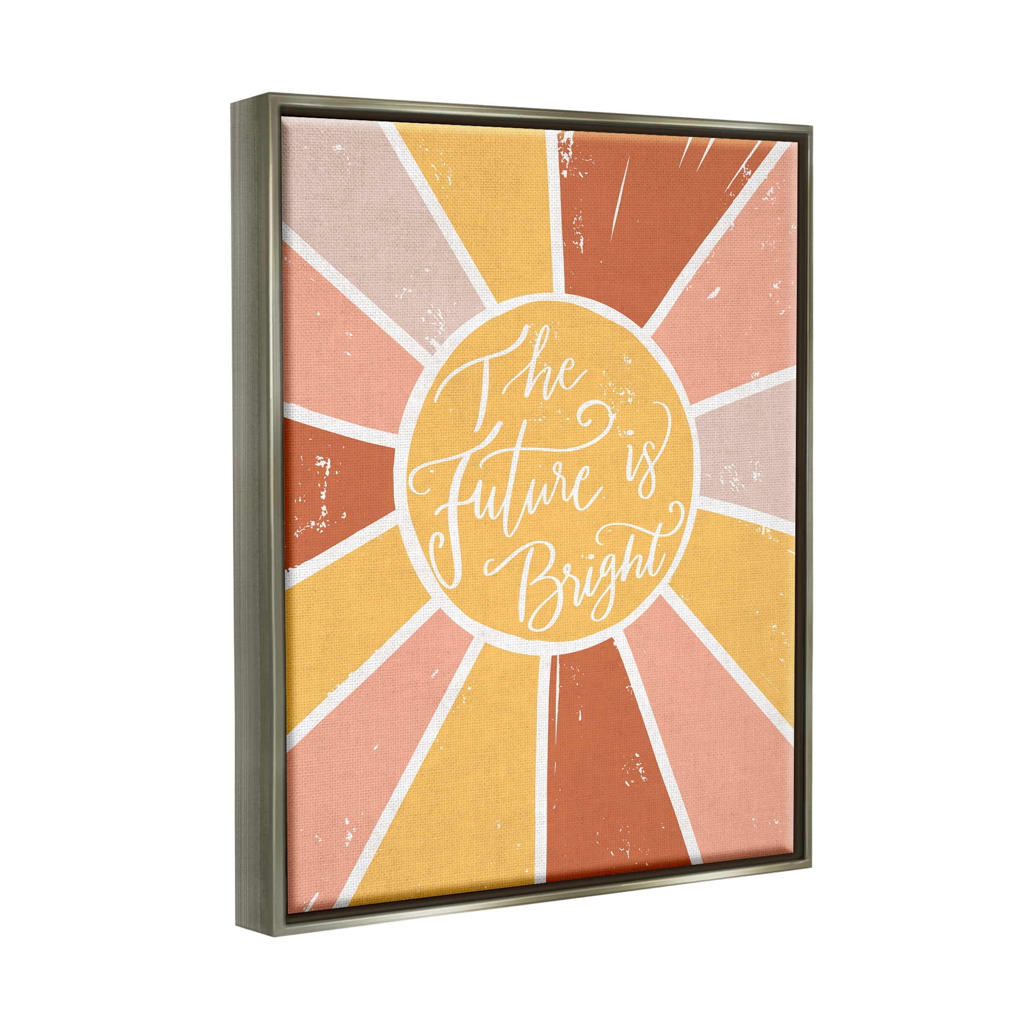 Stupell Industries Future Is Bright Warm Neutral Sun Inspirational Painting Gray Floater Framed Art Print Wall Art