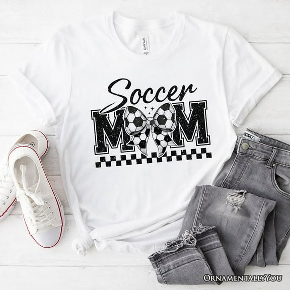 Soccer Mom Coquette Bow Retro T-Shirt, Stylish Game Day White Tee for Trendy and Proud Sports Mothers