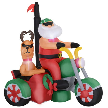 HOMCOM 6 Feet Long Christmas Inflatable Santa Claus Reindeer Riding Motorcycle LED Lighted Yard