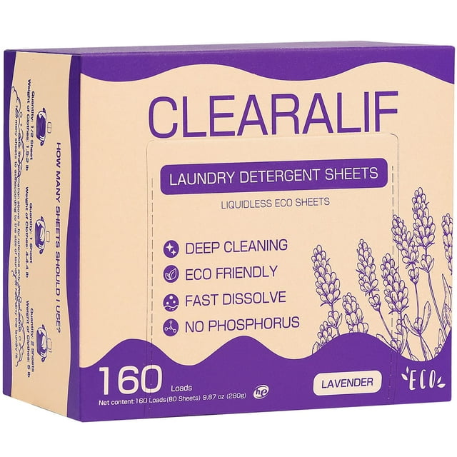 Láminas de detergente para ropa CLEARALIF 80 hojas de lavanda