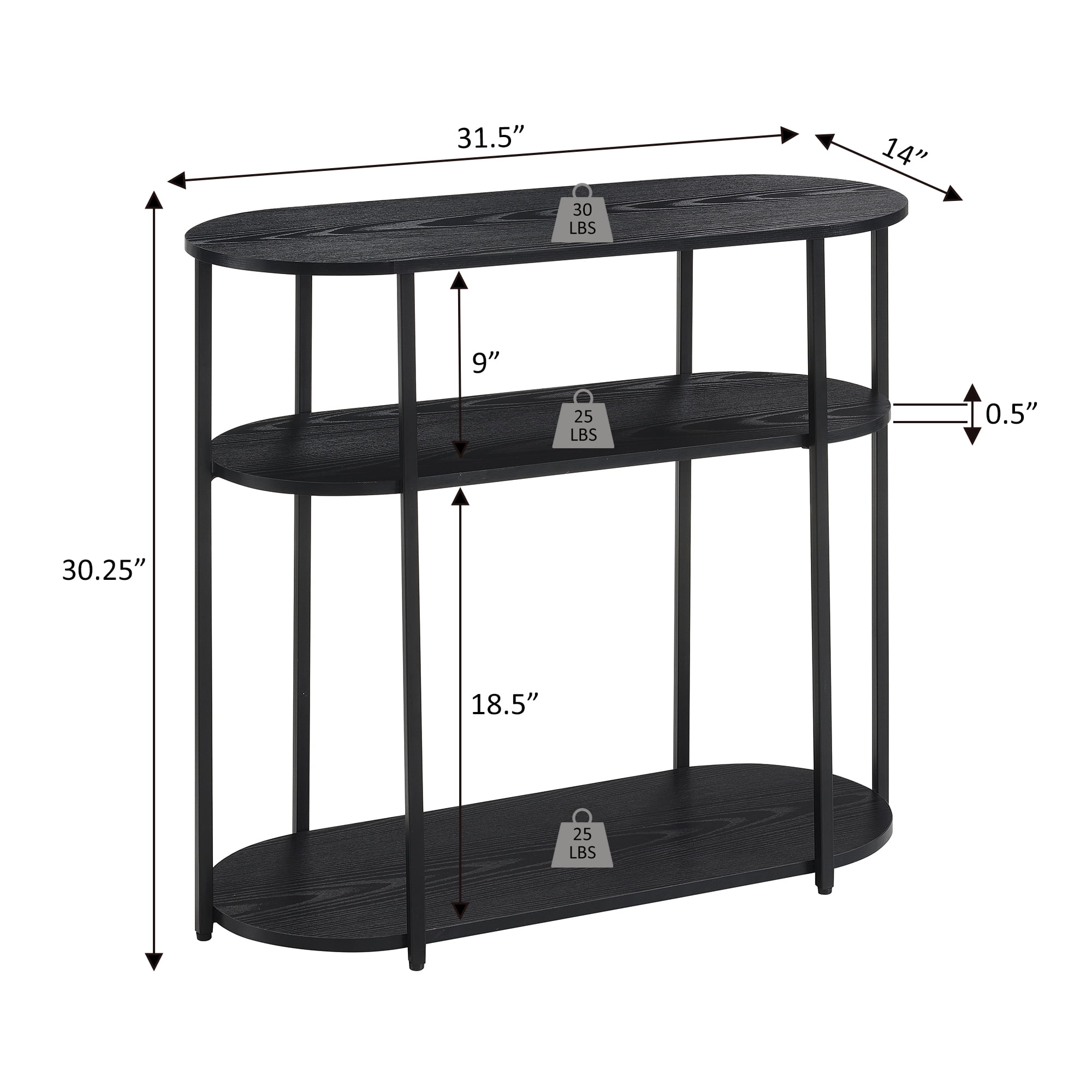 Convenience Concepts Designs2Go Simon 3 Tier Oval Entryway Hall Table, Weathered Gray/Black