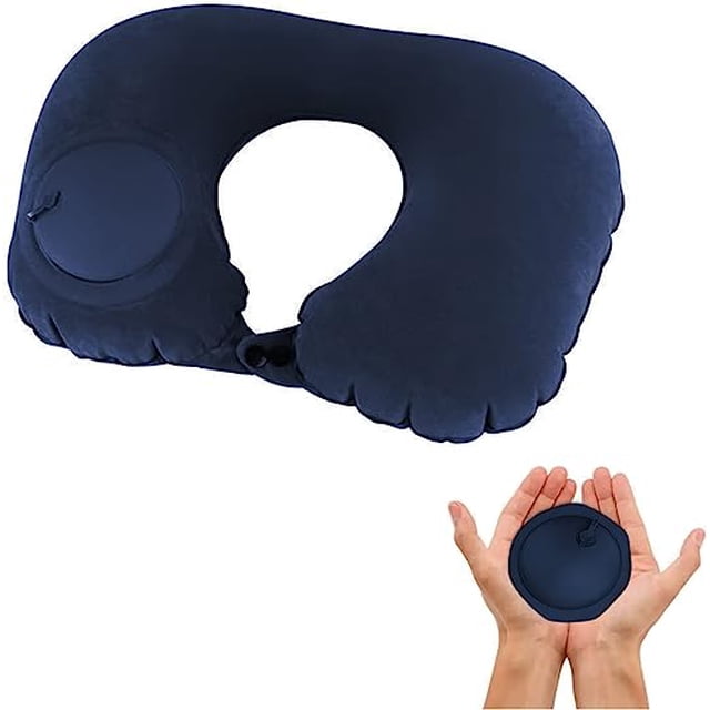 BEMS-1 pieza de almohada inflable para el cuello de viaje azul oscuro, inflable