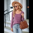 thumbnail image 4 of Blusa de Punto Acanalada de Larga para Mujer, Holgada, Suave, , con Cuello Cuadrado, Informal, Tipo Suéter. Rojo Púrpura S, 4 of 10