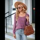 thumbnail image 4 of Blusa de Punto Acanalada de Larga para Mujer, Holgada, Suave, , con Cuello Cuadrado, Informal, Tipo Suéter. Rojo Púrpura M, 4 of 10
