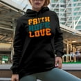 thumbnail image 2 of Faith Hope Love, Christian, Scripture or Bible Verse Themed, Groovy Retro Wavy Text Merch Gift, Black Hooded Sweatshirt or Hoodie, Small, 2 of 5
