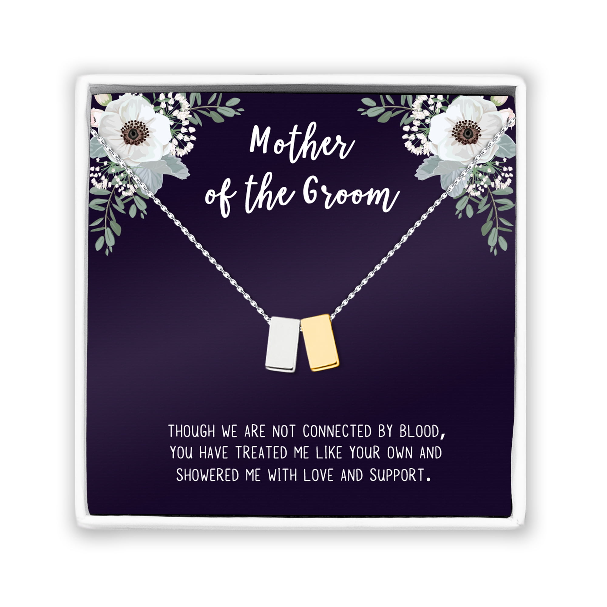 Mother of the Groom Silver Cube Necklace, Wedding Day Gift for Mother, Mother in Law Mother's Day Jewelry, Mother's Day Jewelry Gift for Her [Silver-Gold Cube, No-Personalized Card