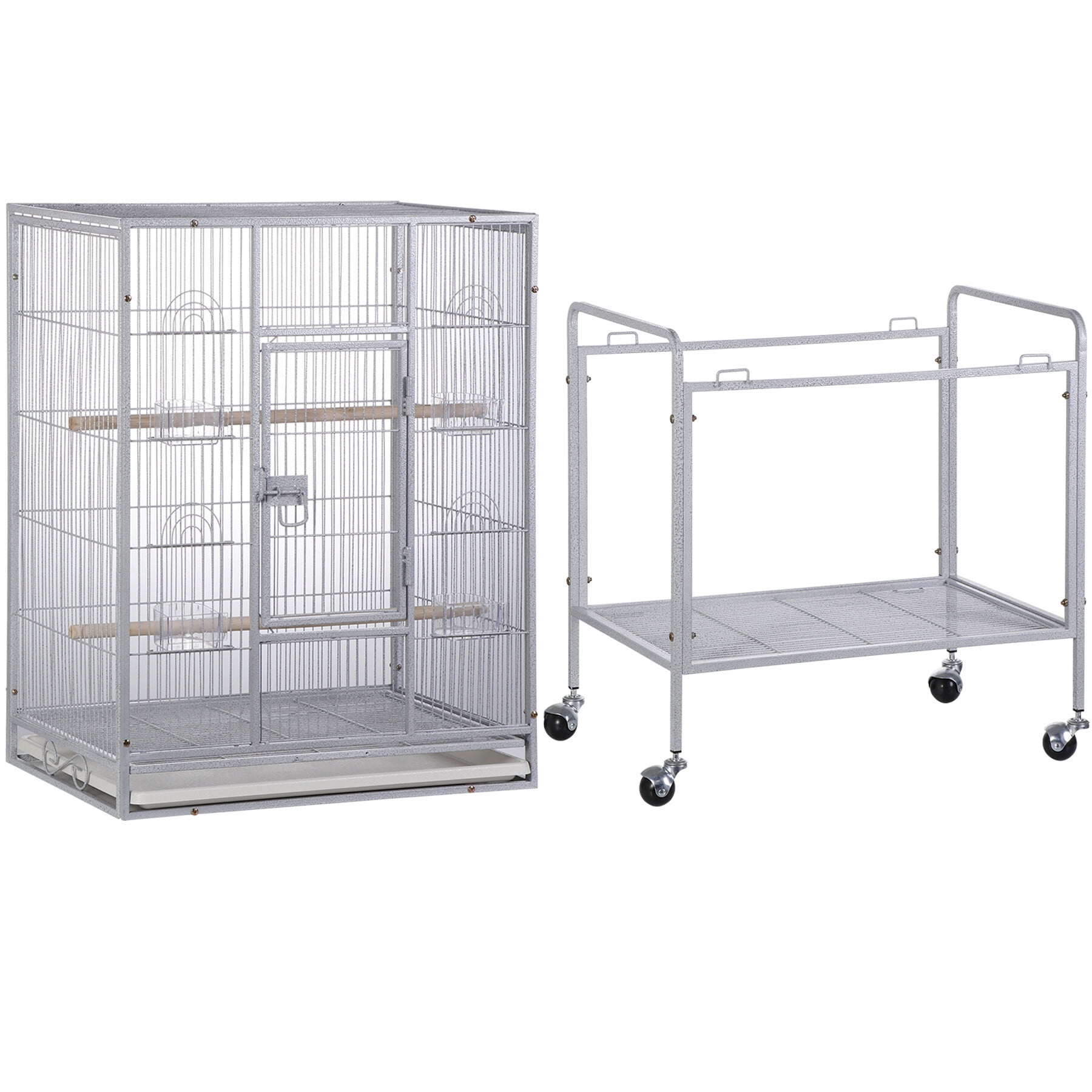 HomGarden 53" Large Wrought Iron Rolling Bird Cage W/Perches for Cockatiels Parrot Parakeet White