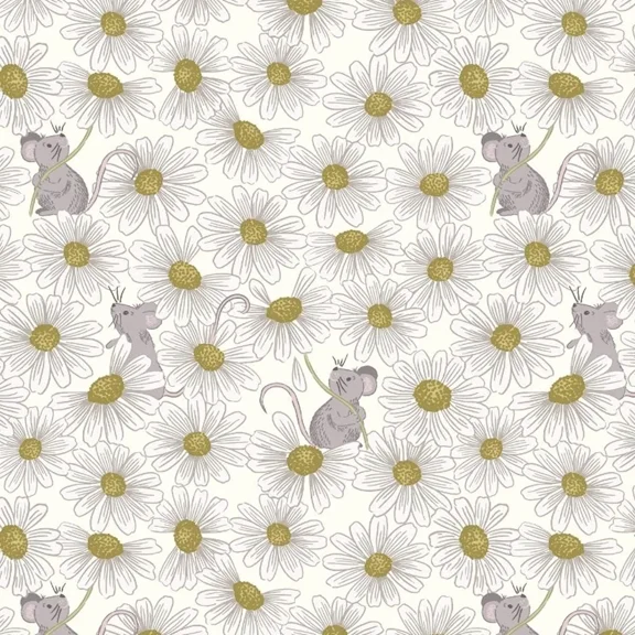 Lewis & Irene Little Mouse Daisy on Cream 100% Cotton Fabric sold by the yard