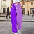 thumbnail image 2 of Purple Woman Pants Clearance Fashion Loose Breathable Colorblocking Casual Pants Side Pockets Leg Opening Drawstring Seasonal Ladies Casual Pants Womens Trousers Size XL, 2 of 4