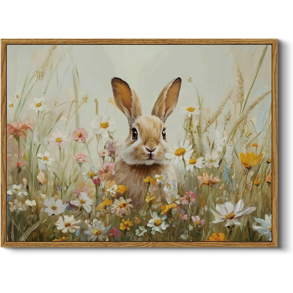 Aaheei Easter Bunny Wildflowers Wall Art, Rustic Floral Animal Print Cute Rabbit Painting, Spring Summer Farmhouse Style Artwork, Ideal Easter Home Nursery Decor
