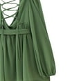 thumbnail image 6 of UTSJKR Sexy Dresses for Women Party Clubwear Long Sleeve Deep V Neck Lace Up Dress Dressy Pleated Flowy Short Mini Dress Green M, 6 of 9