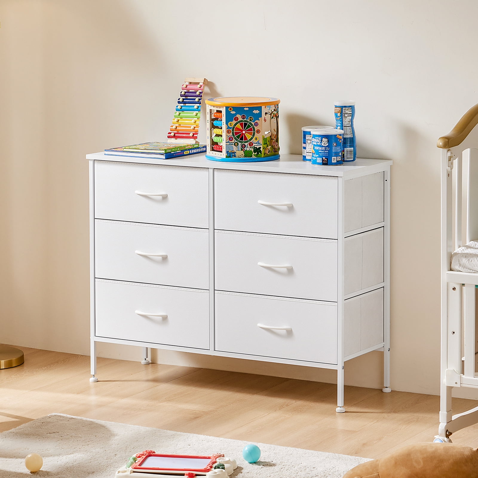 CONCETTA 6-Drawer Fabric Dresser Storage Chest for Bedroom, Closet, Storage Furniture for Adults, White