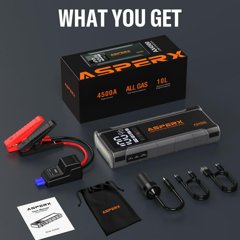 ASPERX Jump Starter 4500A Peak,Battery Starter for Car Up to