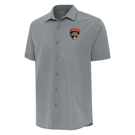 Men's Antigua  Gray Florida Panthers Activate Woven Short Sleeve Button-Up Shirt