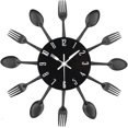 thumbnail image 1 of ZHAOCHENG Reloj de cocina con espejo y cuchara y tenedor, adhesivo 3D extraíble para decoración del hogar, 30 x 30 x 4 cm, color negro, 1 of 5