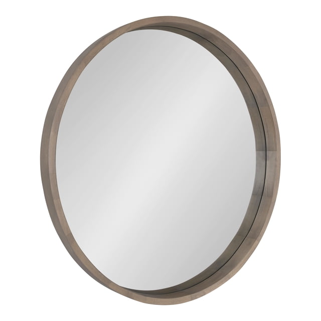 Kate and Laurel Hutton Round Decorative Wood Frame Wall Mirror, 30 Inch Diameter, Graywash
