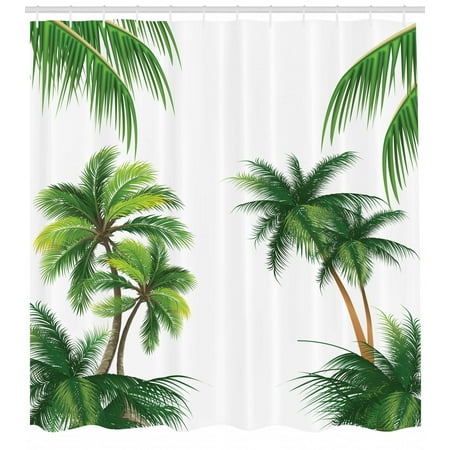 Hunters Bathroom Set (Tropical Shower Curtain, Coconut Palm Tree Nature Paradise Plants Foliage Leaves Digital Illustration, Fabric Bathroom Set with Hooks, Hunter Green, by)