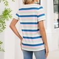 thumbnail image 5 of Women's Striped Color Block V-Neck Button Loose Short Sleeve T-Shirt Top, Casual Blouse for Spring Summer Outfits and Easy Layering,Blue,L, 5 of 7