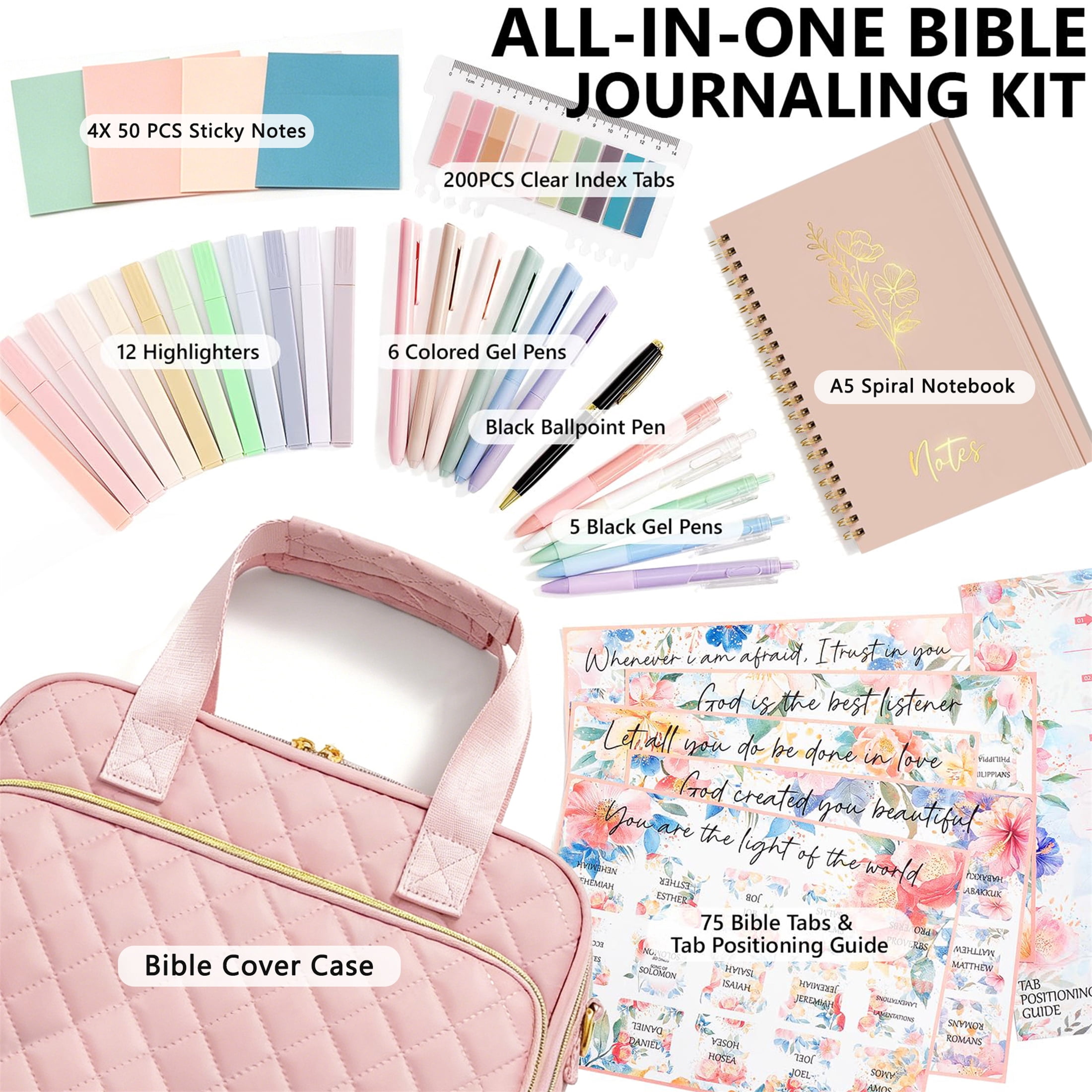 Bible Cover Case for Women, Large Bible Tote Bags Quilted Carrying Case with Shoulder Strap, Bible Study Supplies Journaling Kit, Christian Gift for Womenn (Black)