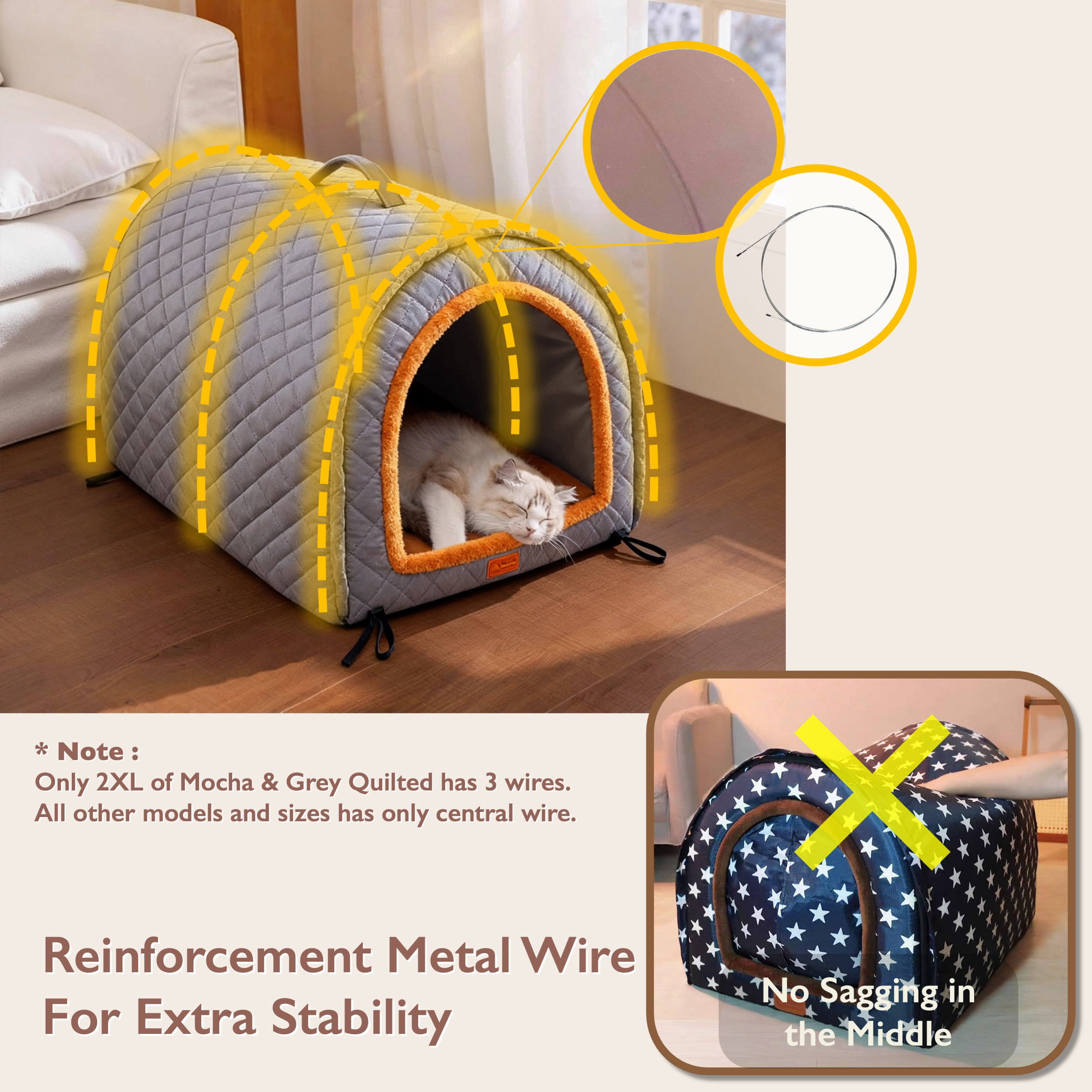 2 in 1 Large Indoor Dog House Bed with Cover Cave, Insulated Warm Cave Bed for Large Size Dogs, Covered Cozy Pet Nest Kennel, Washable Cover, Grey Quilted