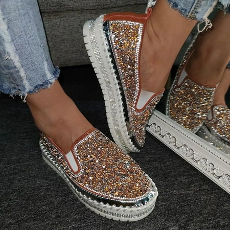 

WANYNG Women s Ladies Fashion Casual Platforms Shining Rhinestone Slip-on Loafers Shoes