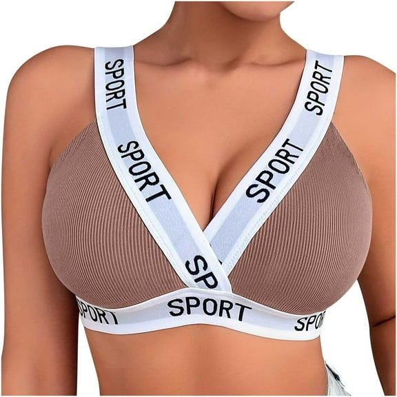 Sports Bras for Women Letter Print Sport Workout Bras Low Cut Rib Knit Bralettes Wire Free Unlined Seamless Everyday Bralettes Lounge Breathable Corset Training Yoga Bras 2025