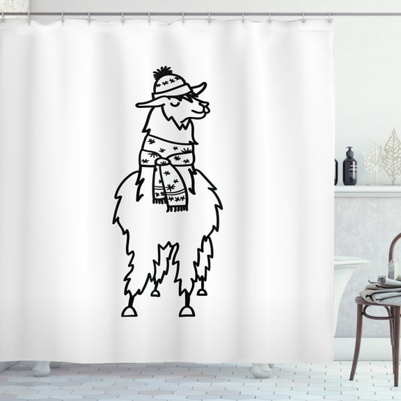 Ambesonne Llama Shower Curtain, South American Animal, 69"Wx75"L, Black White