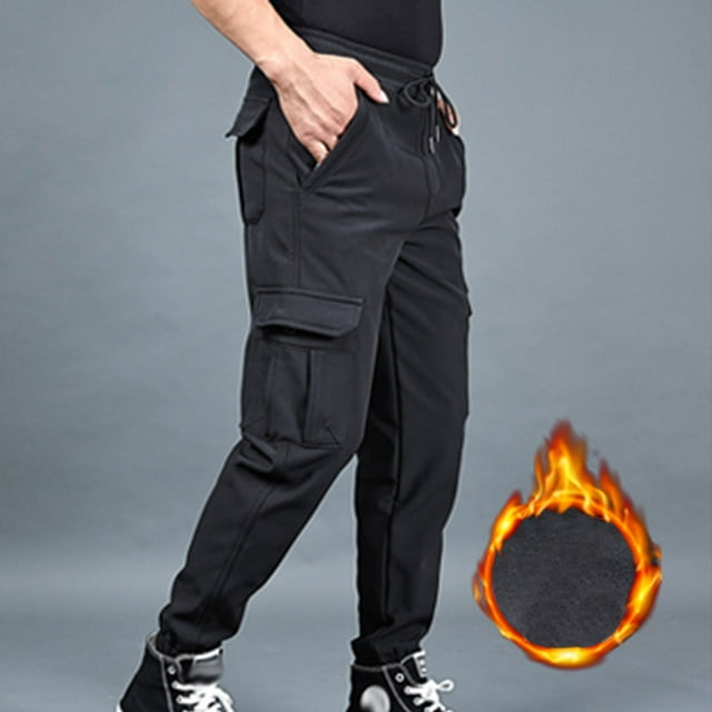 M-5X Big & Tall Cargo Pants for Men with Multi-Pockets Plus Size Fleece Lined Drawstring Elastic Waist Solid Tapered Leg Hiking Jogging Trousers Pant