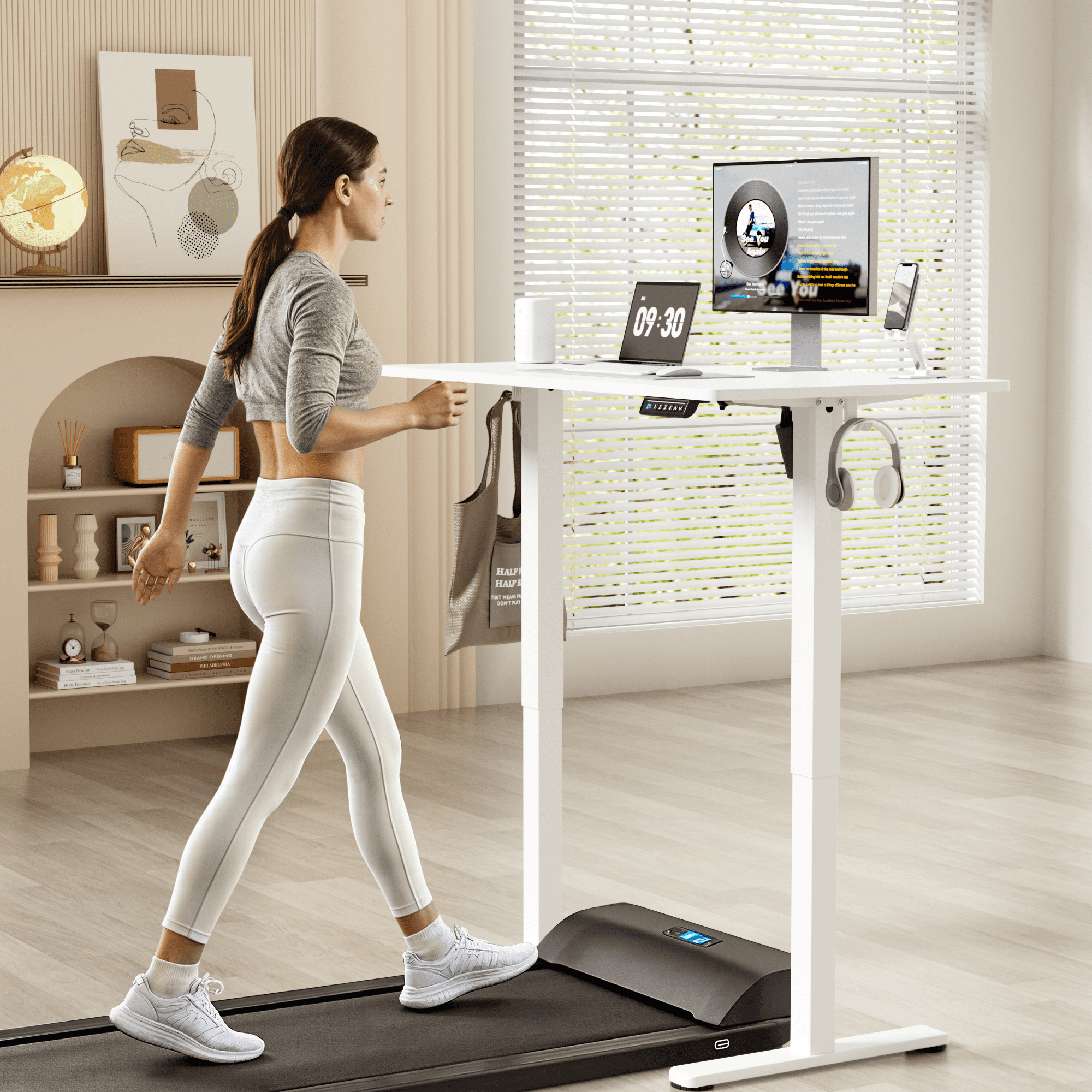Lacoo 45" x 24" Sit to Stand Desk Height Adjustable Standing Desk Electric Stand up Table with Phone Stand, White