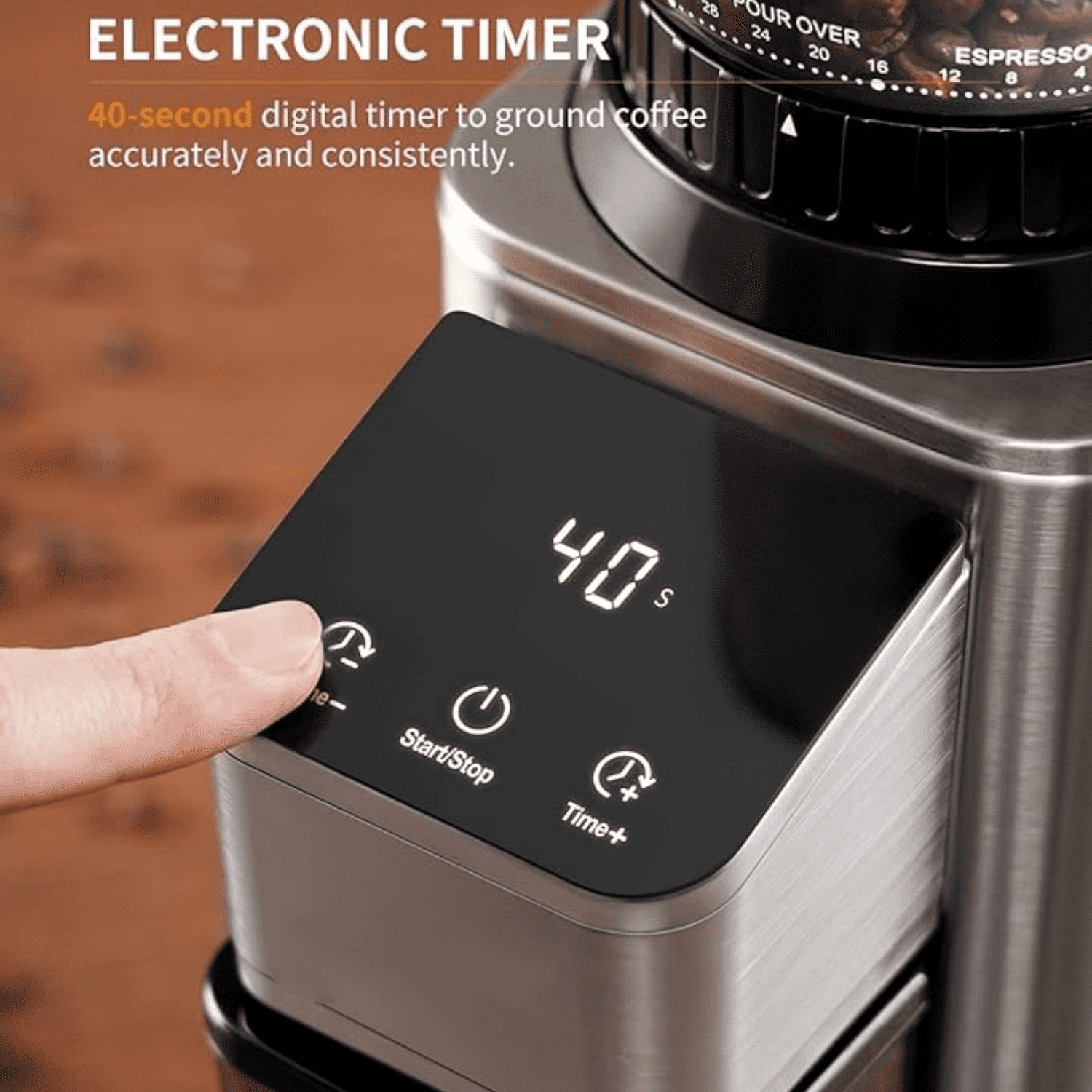 Professional Conical Burr Coffee Grinder, Coffee Bean Grinder with 48 Grind Settings for Espresso, Drip & French Press, Upgraded Anti-Static Technology, Precision Timer, Stainless Steel