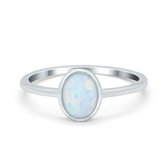 Solitaire Thumb Oval Ring Lab Created White Opal Stone 925 Sterling Silver Size 4