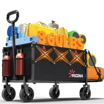 360lbs Wagons Carts Foldable with Tailgate, Heavy Duty Extra Long Beach Wagon, Adjustable Outdoor Collapsible Grocery Cart on Wheels, for Groceries, Sports, Garden, Beach, Shopping, Laundry, Black